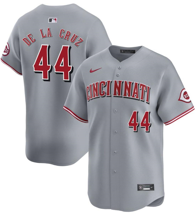 Men's Cincinnati Reds #44 Elly De La Cruz Gray Away Limited Stitched Baseball Jersey
